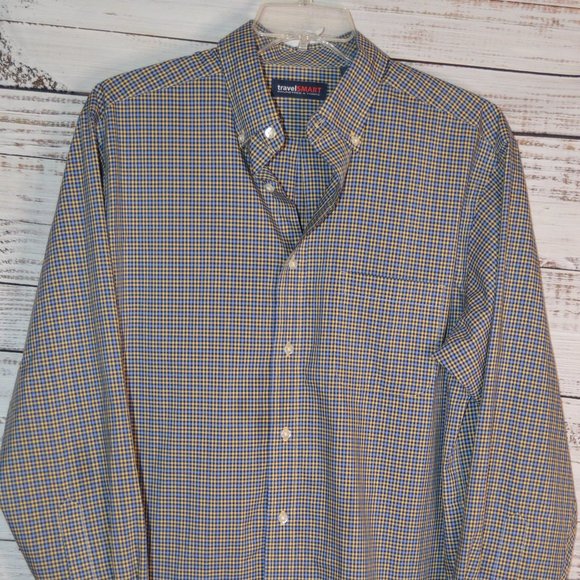 Roundtree & Yorke Other - Travel Smart Roundtree & Yorke Mens Shirt Large L Plaid Button Multi Blue Yellow